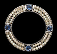 14k Yellow Gold and Platinum Montana Sapphire Seed Pearl Pin w/GIA Report #J6595