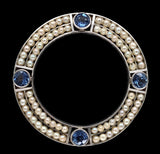 14k Yellow Gold and Platinum Montana Sapphire Seed Pearl Pin w/GIA Report #J6595