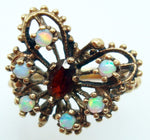 10k Yellow Gold Genuine Natural Opal and Garnet Butterfly Ring (#J443)