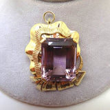 Retro 14k Gold Pin Pendant with Huge 36 Carat Genuine Natural Amethyst (#J3622)