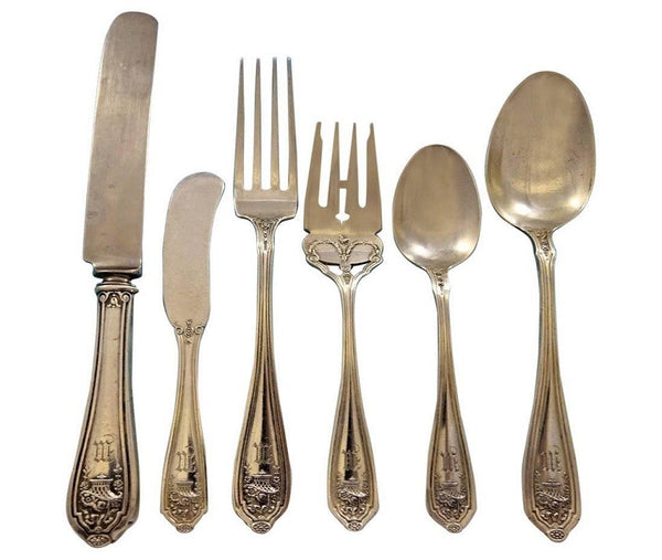 Basket of Flowers by D&H Sterling Silver Flatware Set Service 40 pcs M Monogram