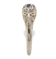 14k White Gold 1.43 Carat Purple Genuine Natural Sapphire Filigree Ring (#J7174)