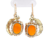 10k and 14k Handwrought Drop Genuine Natural Carnelian Earrings w/Leaves #J6688