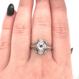 Art Deco Platinum .62ct Diamond Ring Jewelry w/ Lab-Created Sapphires GIA #J5929