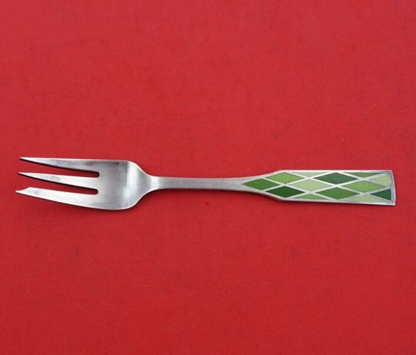 Harlequin Enameled by Georg Jensen Sterling Silver Dessert Fork w/ Green Enamel