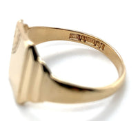 9k Yellow Gold Men's Signet Ring with Hand Engraved Detail Size 9.5 (#J6792)