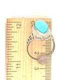 10k Yellow Gold Vintage Genuine Natural Turquoise Ring Applied Flowers (#J5213)