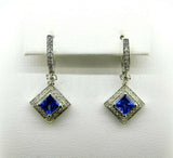 14k Gold Fine 1.20ct Blue Genuine Natural Sapphire Diamond Halo Earrings #J4442