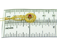 10k Yellow Gold Lavaliere Pendant with Red Glass and Applied Leaves (#J4764)