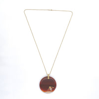 14k Yellow Gold Enamel Bee on Large Genuine Natural Agate Disk Pendant (#J6232)
