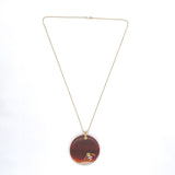 14k Yellow Gold Enamel Bee on Large Genuine Natural Agate Disk Pendant (#J6232)