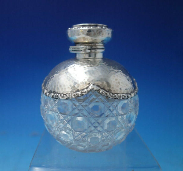 English Sterling Silver Dresser Jar Hand Hammered with Cut Crystal (#5480)
