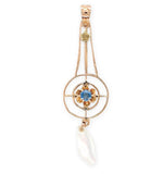 10k Yellow Gold Lavaliere Pendant with Blue Glass Jewelry (#J7455)