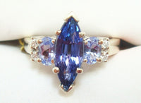 10K Gold Marquise 1.68ct Genuine Natural Tanzanite Ring with Diamonds (#J2643)