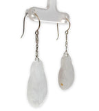 14k White Gold Chinese Export Carved Rock Crystal Quartz Drop Earrings (#7124)