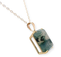 14k Yellow Gold 7.26 Carat Genuine Natural Moss Agate Pendant w/ Chain (#J7259)