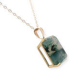14k Yellow Gold 7.26 Carat Genuine Natural Moss Agate Pendant w/ Chain (#J7259)