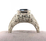 14k White Gold Art Deco 4.34ct Genuine Natural Tourmaline Filigree Ring (#J5762)