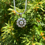 European 14k Gold and Silver Rosette Genuine Natural Diamond Pendant (#J6628)