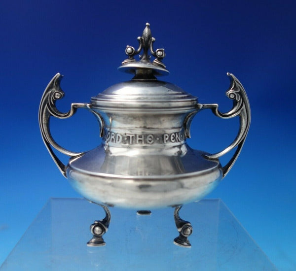 B and Shield English Sterling Silver Inkwell w/Deco Style Insect Handles (#5423)
