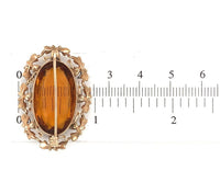 10k Yellow Gold Paste Glass Brooch Pin with Leaves and Seed Pearls (#J6017)