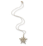 Victorian 14k Yellow Gold Starburst Brooch Pin with Seed Pearls and Chain #J6737
