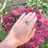 10k White Gold Genuine Natural Black Onyx and Diamond Filigree Ring (#J6212)