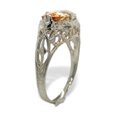 14k White Gold Filigree 2 Carat Precious Genuine Natural Topaz Ring (#J7209)