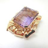 Retro 14k Gold Pin Pendant with Huge 36 Carat Genuine Natural Amethyst (#J3622)