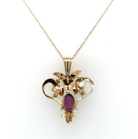 10k Yellow Gold Pendant with Purple Paste and Seed Pearls (#J6167)