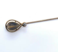 14k Yellow Gold Stick Pin with Genuine Natural Tiger's Eye and Diamond (#J4998)