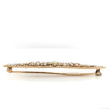 14k Yellow Gold Victorian Seed Pearl Flower Bar Pin with Applied Leaves (#J6738)