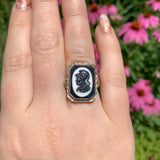 14k Gold Filigree Genuine Natural Hard Stone Agate Cameo Ring Size 6.25 (#J6897)