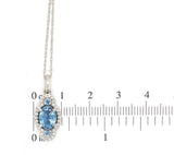 Platinum Genuine Natural Aquamarine and Diamond Pendant with Chain (#J6968)