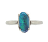 14k White Gold Australian .86ct Genuine Natural Black Opal Ring 5.75 (#J7397)