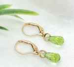 14k Gold 3.09 Carat TW Genuine Natural Peridot Briolette Drop Earrings (#J7132)