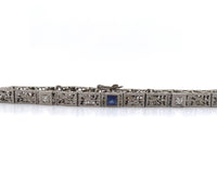 14k Gold Filigree Diamond Bracelet Art Deco 6 3/4" w/Lab-Created Sapphire #J6203