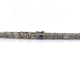14k Gold Filigree Diamond Bracelet Art Deco 6 3/4" w/Lab-Created Sapphire #J6203