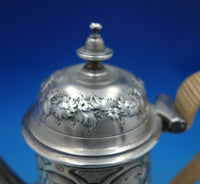 European Sterling Silver Tea Pot with Repousse and Chased Flowers Rattan (#6834)
