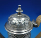 European Sterling Silver Tea Pot with Repousse and Chased Flowers Rattan (#6834)
