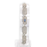 10k White Gold Art Deco Diamond Filigree Bracelet w/ Paste Stones 7.25" (#J6882)