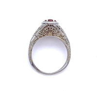 18k White Gold Art Deco .50ct Genuine Natural Ruby Filigree Ring (#J5630)