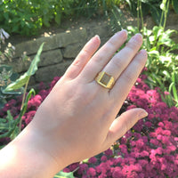 18k Gold Hand Engraved Men's Genuine Natural Tiger's Eye Quartz Ring (#J6219)