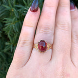 Victorian 9k Yellow Gold Ring with 3.79ct Cabochon Genuine Natural Garnet #J6387