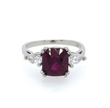 Platinum 3.27 Carat Cushion Cut Genuine Natural Ruby Ring Jewelry (#J5655)
