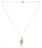10k Yellow Gold Victorian Diamond Lavaliere Pendant with Leaves (#J5545)