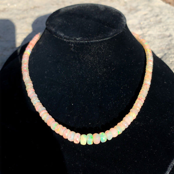 67 Carat Strand Genuine Natural Opal Beads 17" Long 14k Gold Clasp (#J6584)