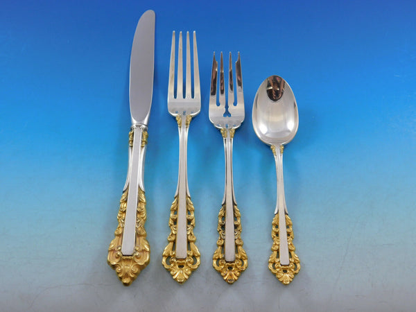 Medici Golden Accent by Gorham Sterling Silver Flatware Set 12 Service 50 Pieces