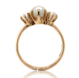 14k Rosey Yellow Gold Cultured Pearl Three-Stone Ring Size 7.5 Jewelry (#J6780)
