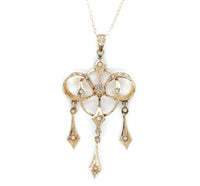 14k Yellow Gold Victorian Diamond Bow Lavaliere with Three Drops (#J6428)